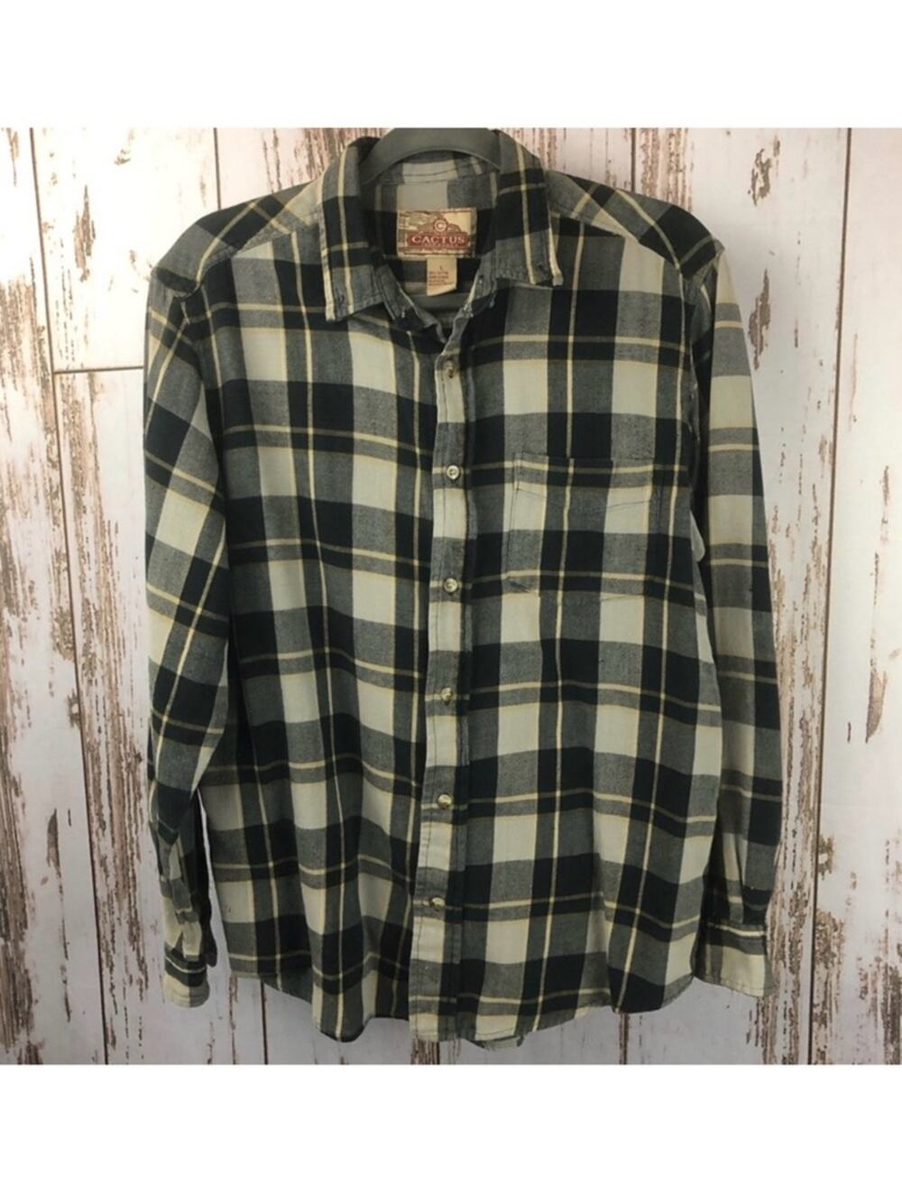 Cactus Plaid Flannel Shirt, Size Large. In good used condition!